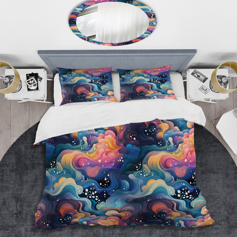 Celestial Dreams Galaxy Pattern XVI - Ensemble de housse de couette géométrique