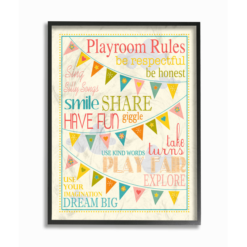 «Playroom Rules», art encadré, H 16 po x l 20 po, Giclée encadrée noir minuit