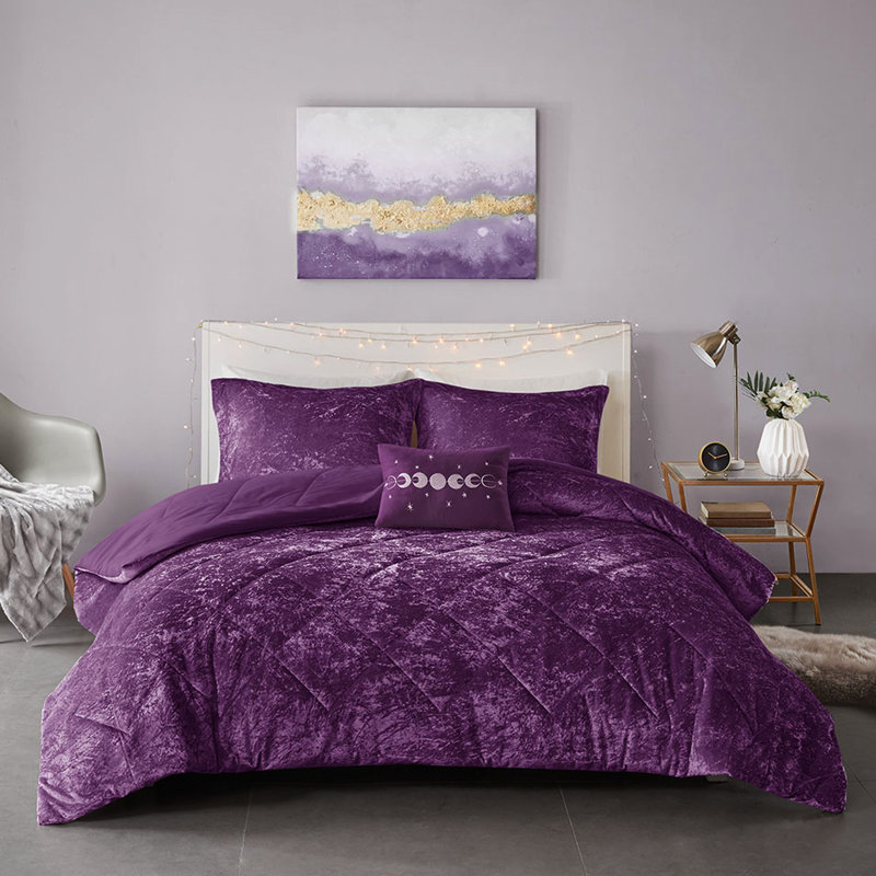 Édredon simple / simple TG en velours mauve, à losanges, avec coussin décoratif et coussins décoratifs inclus, Mauve