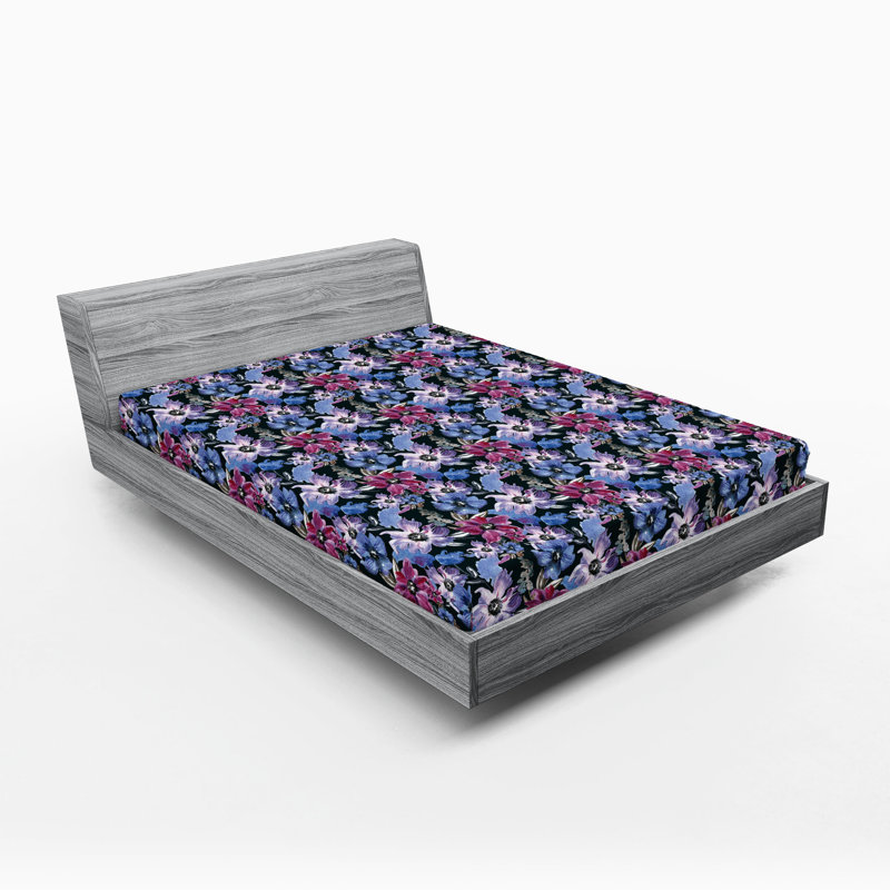 Drap-housse Ambesonne, Vert foncé et lilas / motif floral prune, Drap-housse de taille double