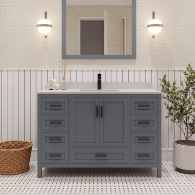 Ensemble de meuble-lavabo simple 48 po avec plateau en quartz blanc Rooh