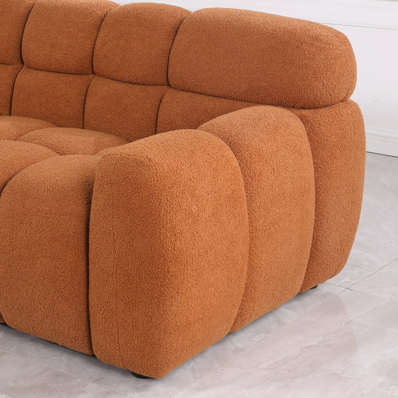 Canapé moderne Marshmallow, canapé 3 places, Boucle, Marron clair