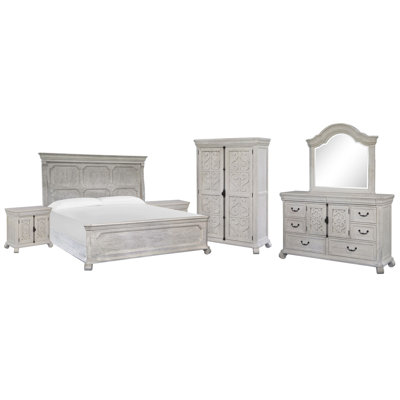 Queen Panel Bed 2 Barchelor Chests Drawer Dresser With Shaped Mirror And Armoire