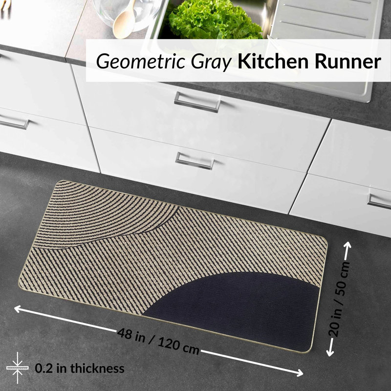 Geometric Kitchen Runner Rug, Beige, Runner 1'8" x 4'