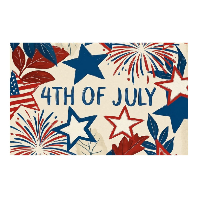 Tapis festonné étoile de feu d'artifice 4ème juillet, 60 x 120 po