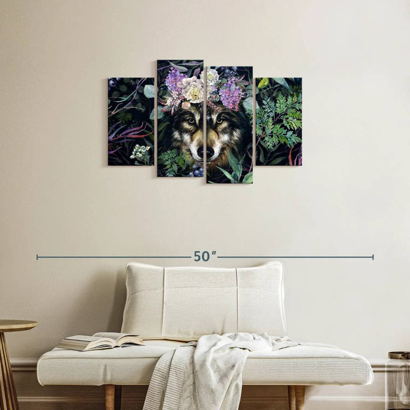 Forest Wolf Floral Crown, H 22 po x l 36 po