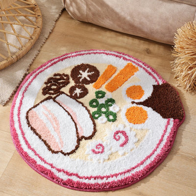  Fun Ramen Bath Mat - Round Washable Fluffy Bathroom Rugs With Non Slip Backing - Small Cute Funny Soft Bathroom Mat For Decor - Water Absorbent Bath Rug