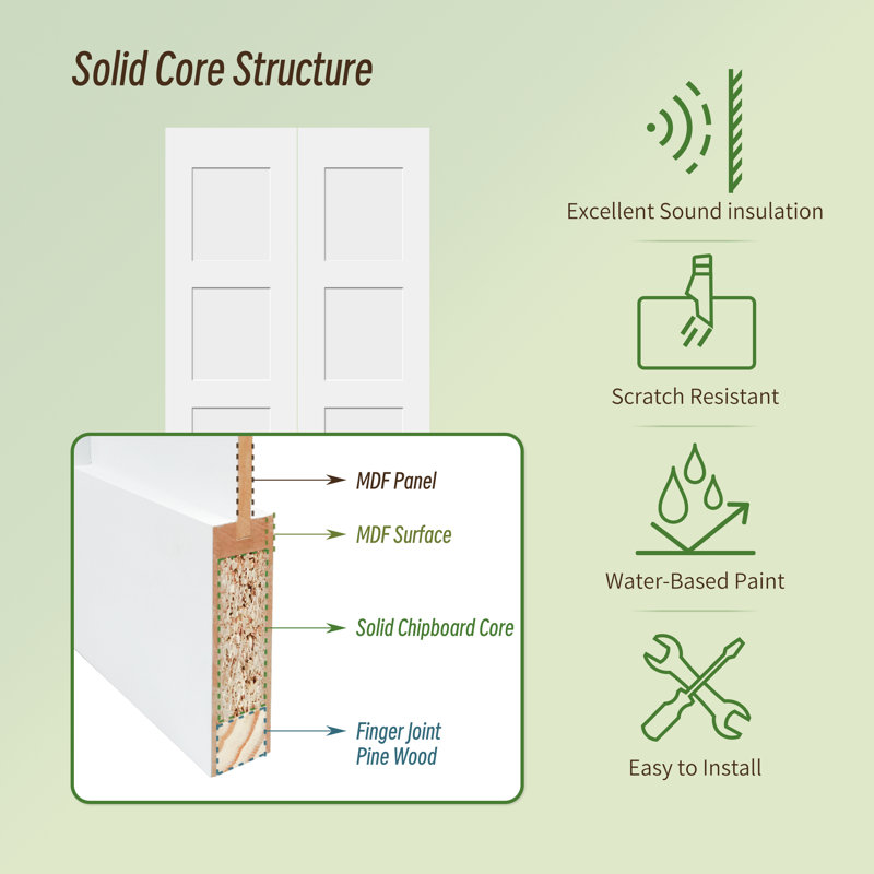 1-3/8" Door Thickness Primed 4-panel Solid Core Shaker Bi-fold Door With Hardware, 30" x 80"