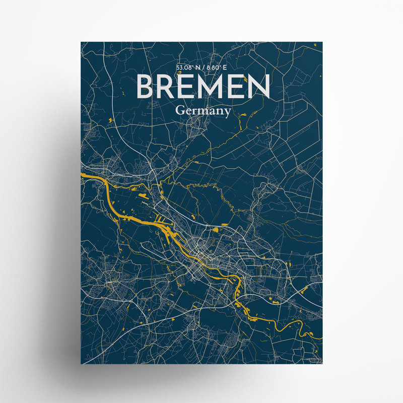 Bremen City Map, impression, H 24 po x l 18 po x P 0,05 po, Amuser