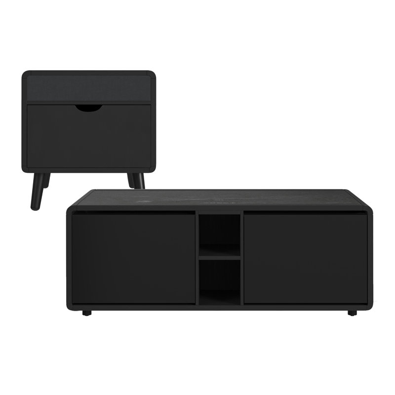 Ensemble de 2 tables d'appoint intelligentes Cimahi noires - Table basse intelligente et table d'appoint carrée intelligente