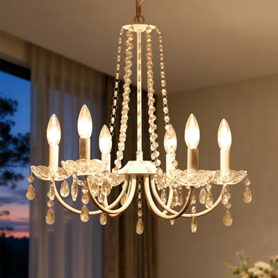 Petit lustre classique de style bougie rétro à 6 lumières de 19,7 po avec accents en cristal Elinka pour vestibule de vestibule