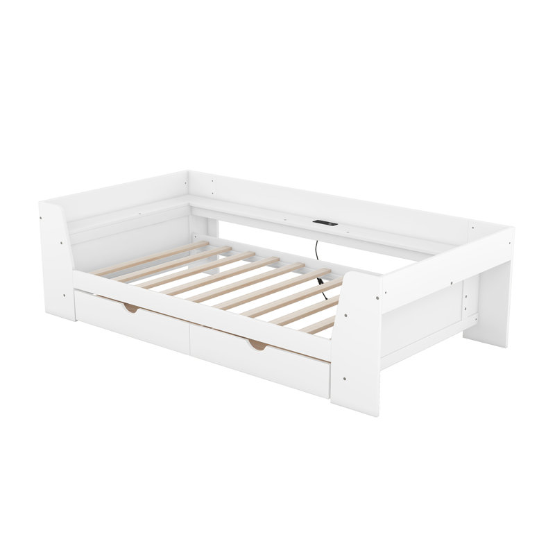 Daybed with Shelves, Drawers and Built-In Charging Station, White