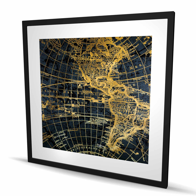 «Blue and Marine World Map Globe», reproduction encadrée industrielle