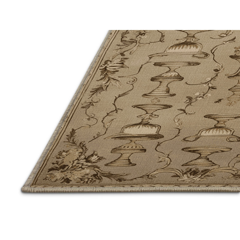 Machine Washable French Brown Area Rug, Rectangle 6' x 9'