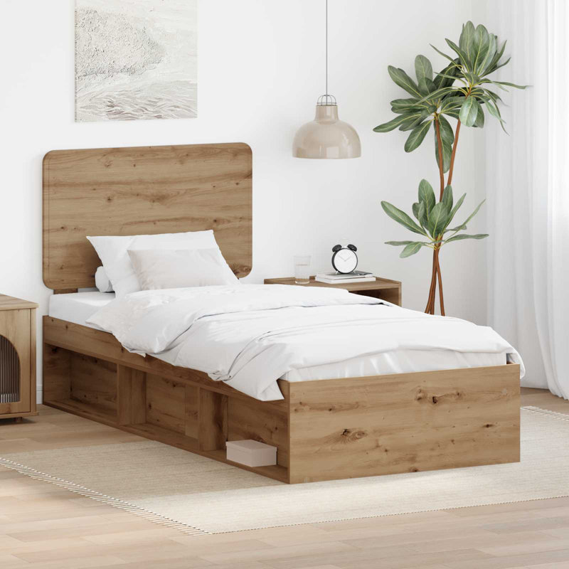 Solid Wood Bed, European Single (90 x 200 cm), Artisian Oak