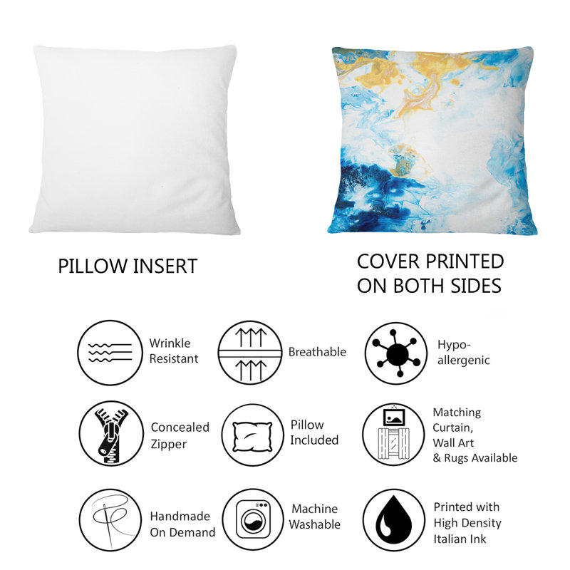 Coussin bleu et blanc avec art moderne imprimé Waves X 1