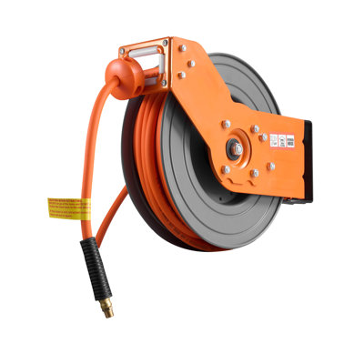 Enrouleur de tuyau d'air rétractable, tuyau hybride de 3/8 po x 50 pi Max 300PSI, enrouleur de tuyau de compresseur d'air à enroulement automatique avec fil de 5 pi, fixation au plafond / pivotant à 180 ° pour les ateliers de garage