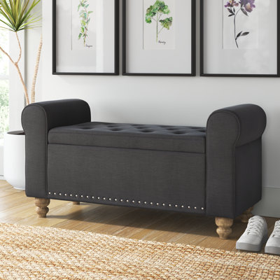 Alisdair 43.7'' W Flip Top Storage Bench with Nailhead and Solid Wood Legs