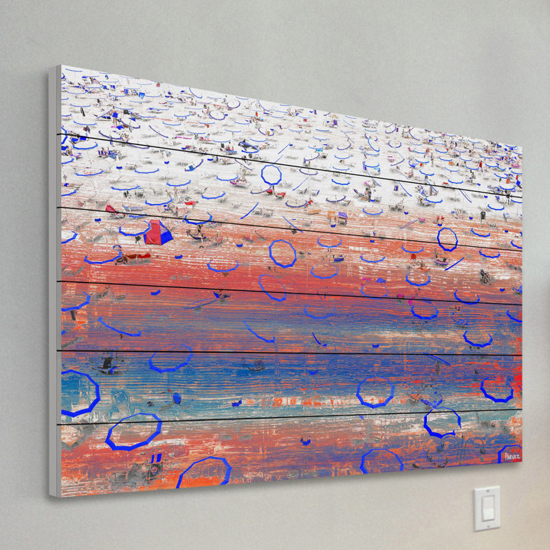 « blue parasol rings » par parvez taj,, reproduction d’art sur bois blanc, H 40 po x l 60 po x P 1,5 po