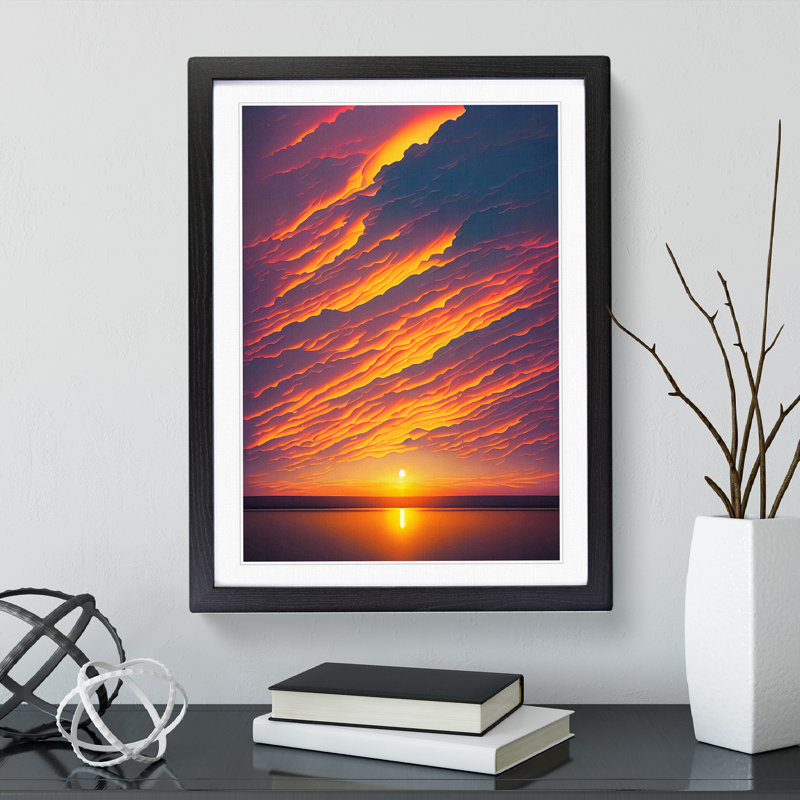 XV1022-572X An Astounding Ocean Sunset - Single Picture Frame Print, Black, 64cm H x 46cm W x 2cm D