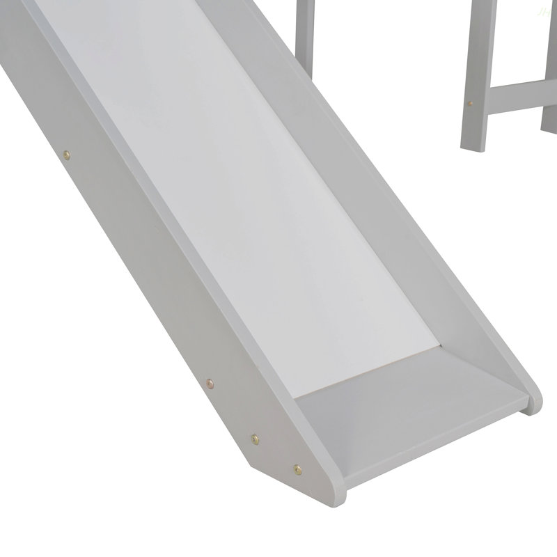 Loft Bed With Slide, Multifunctional Design, Gray
