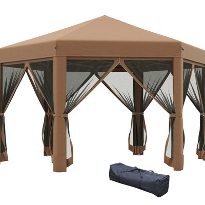 Pavillon de jardin hexagonal robuste de 13 pi x 11 pi. 6 parois latérales en maille, hauteur réglable, structure en acier robuste, brun. Idéal pour les pavillons de pavillon de jardin Filet latéral, chasse au renard foncé