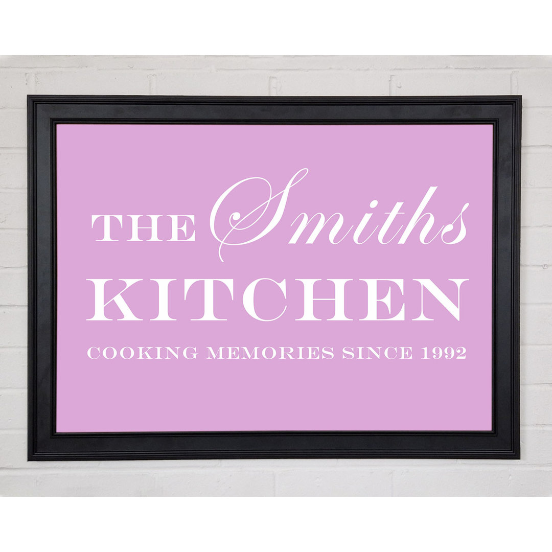 Kitchen Quote Your Family Name and Date Kitchen Pink - Einzelbildrahmen Druck auf Papier