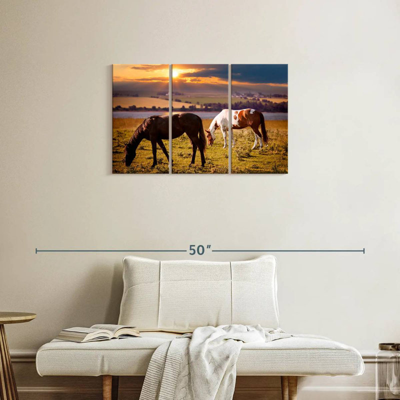 Horses On Pasture, 20" H x 33" W