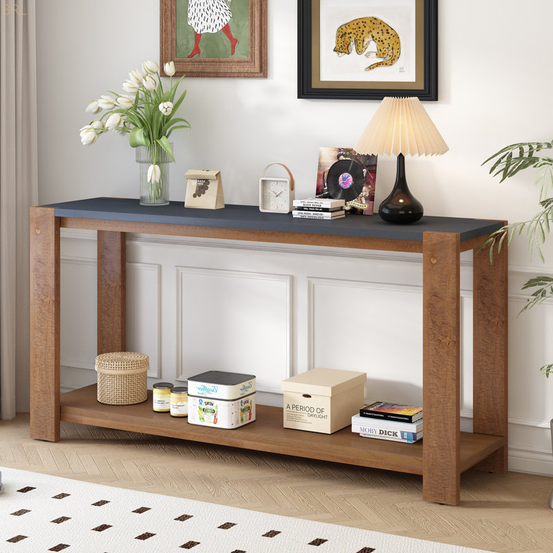 Console en bois massif 59,8 po Neissa, Gris foncé / brun