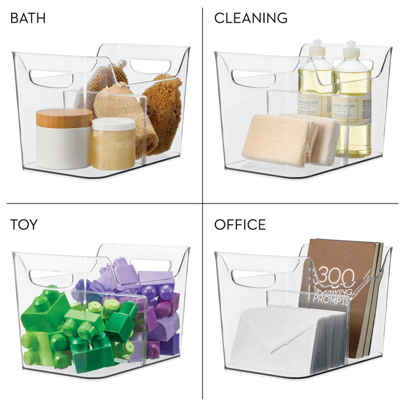 Divided Fridge Organizer Bin with Handles - Refrigerator or Freezer Bin - Organize Food Pouches or Snacks