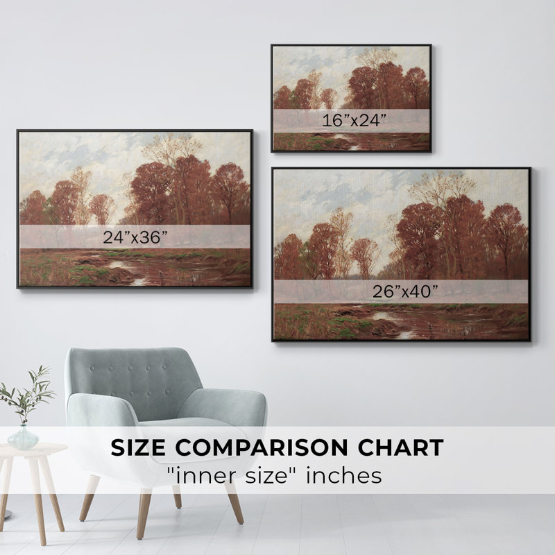Paysage rétro - Cccxxxiv, Toile avec cadre flottant noir, H 27 po x l 41 po x P 2 po