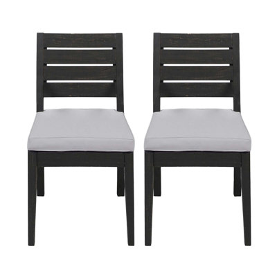 Chaise de salle à manger d'extérieur sans accoudoirs en bois d'acacia avec coussins (ensemble de 2), gris foncé sablé + gris clair