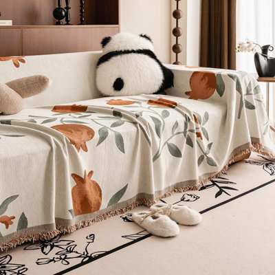 Slipcover Botanical Pomegranate Print Tassel Sofa Throw Blanket  Soft Chenille Washable Couch Cover Furniture Protector For Living Room Decor