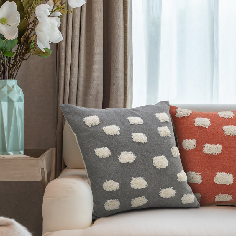 Rowan Gray/White Geometric Cotton Throw Pillow Cover