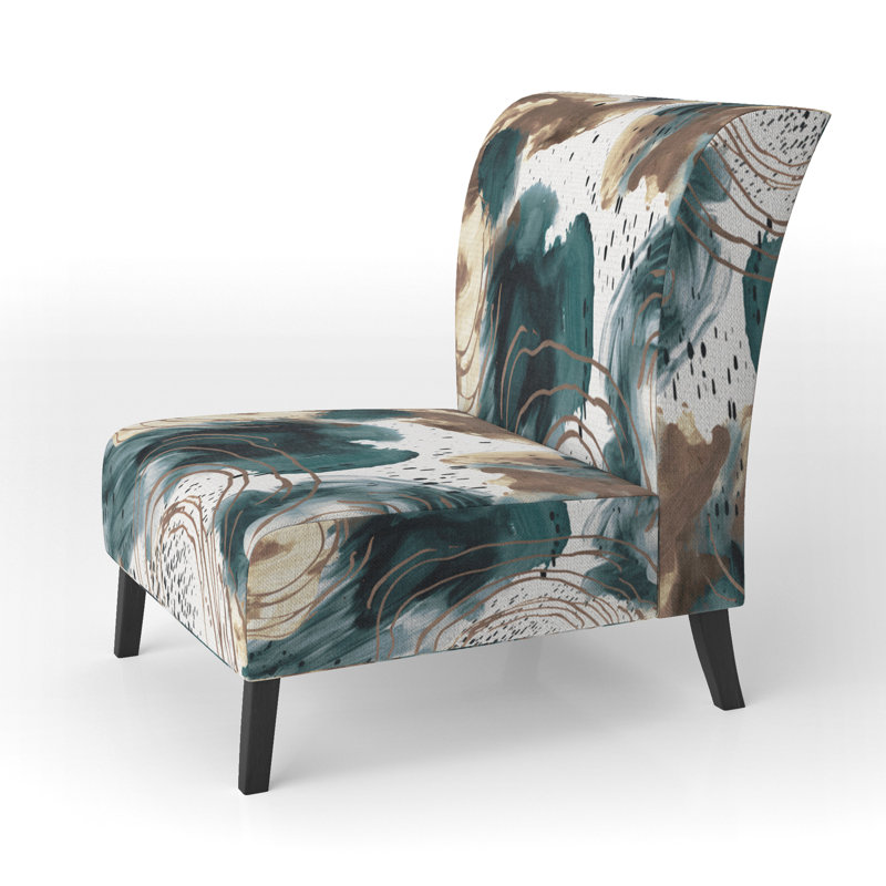 Kyleena 22" W Abstract Slipper Chair, Green/Brown/White