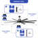 72" White Ceiling Fan with 8 Blades, 6-Speed DC Motor, LED Light & App Control