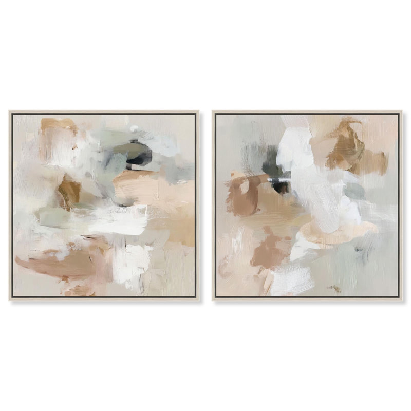 Blended Forms Duo Canvas Print Neutral Wall Decor Set by Art Remedy, Black Frame, 12 x 12, 41" H x 41" W, Silver Frame