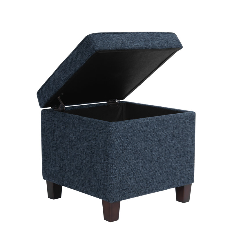 Repose-pieds carré capitonné avec rangement - Bleu marine texturé, Navy Textured Woven