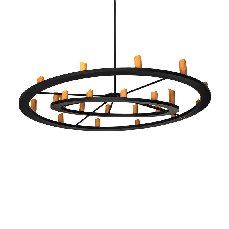 Donner Black Metal Finish 95" Wide 24-Light Wagon Wheel Chandelier