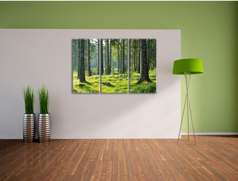 3-tlg. Leinwandbilder-Set „Sonniger Tag im Wald“, Grafikdruck