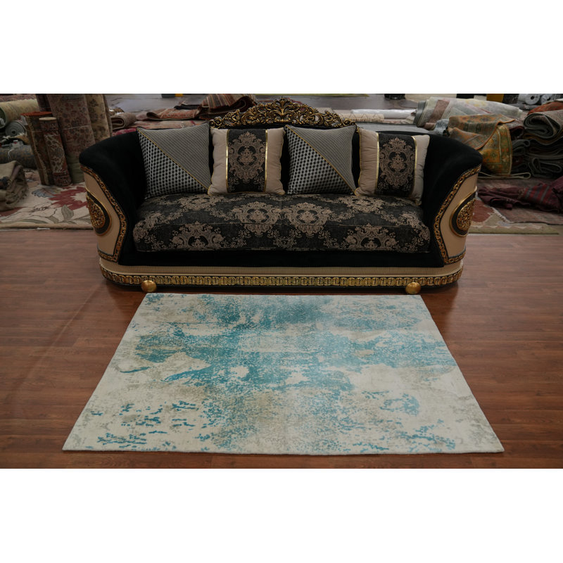 Tapis unique en coton de 5 pi 9 po x 3 pi 11 po beige et ivoire