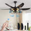 Ventilateur de plafond noir 52 po avec lumières et télécommande, 6 pales, conception de cage industrielle pour le salon et la chambre à coucher