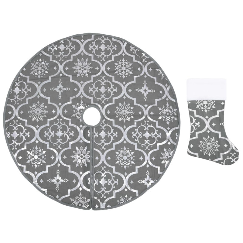 Kimber Luxury Christmas Tree Skirt with Sock, Grey, 90 cm