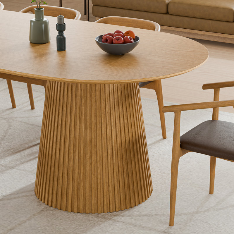 86" Wood Oval Pedestal Base Dining Table Kitchen Table for 10, Oak