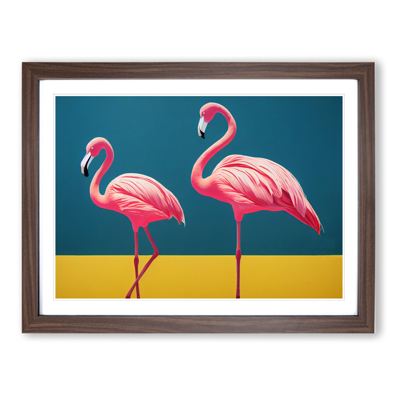 Divine Flamingos - Single Picture Frame Print, 34cm H x 46cm W x 2cm D, Walnut
