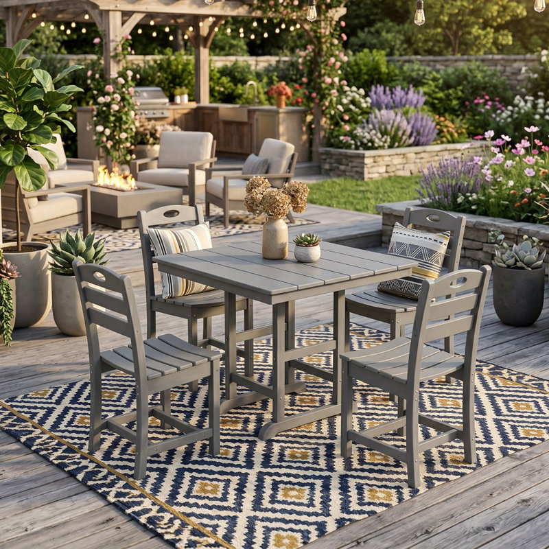 Ensemble bistro 5 pièces toutes saisons pour l'extérieur, Gris, Ensemble de cinq pièces : table, quatre chaises