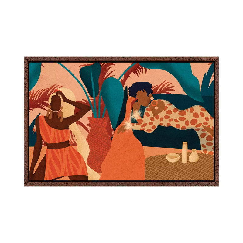 Girls Night in 1 Piece Painting on Canvas, 66.04 cm H x 45.72 cm W, Classic Brown Wood Framed Canvas