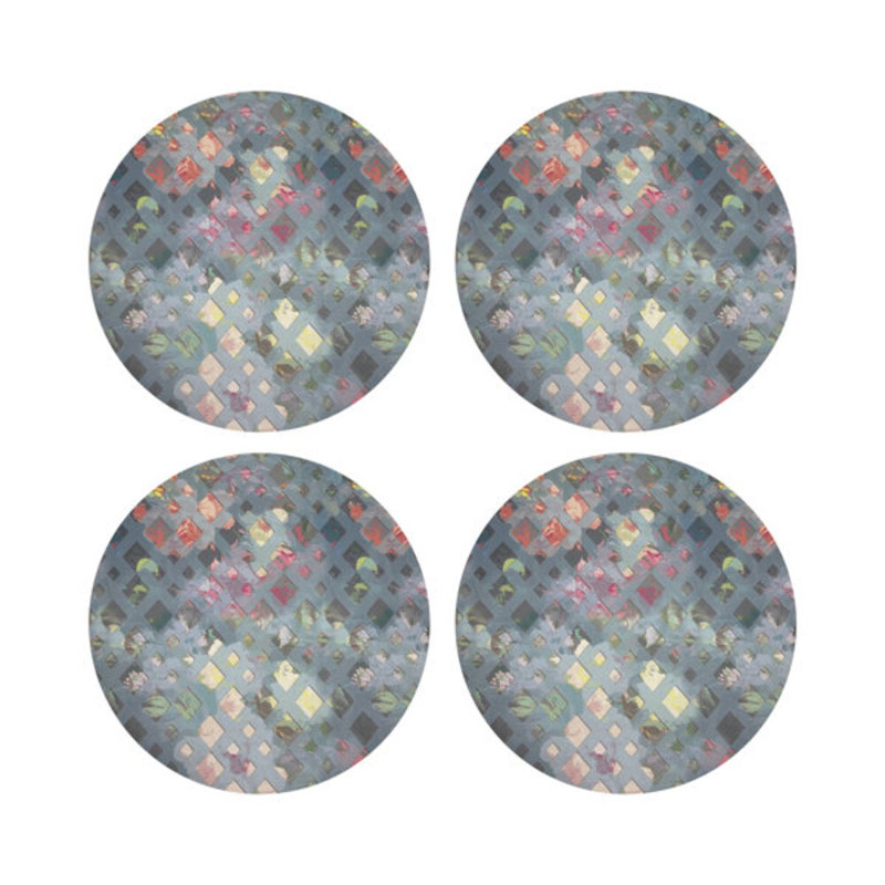 Defosse Trellis Vegan Leather Round Placemats, Perlblau