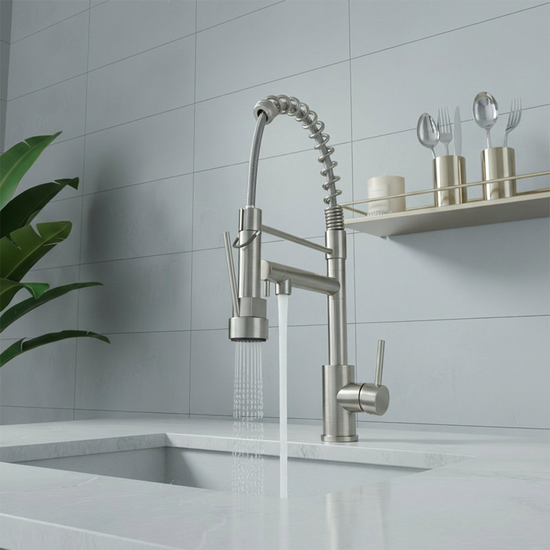 Robinet de cuisine en nickel brossé avec douchette extractible - touche tactile, poignée simple, 2 fonctions, acier inoxydable, installation à un trou | Idée de cadeau