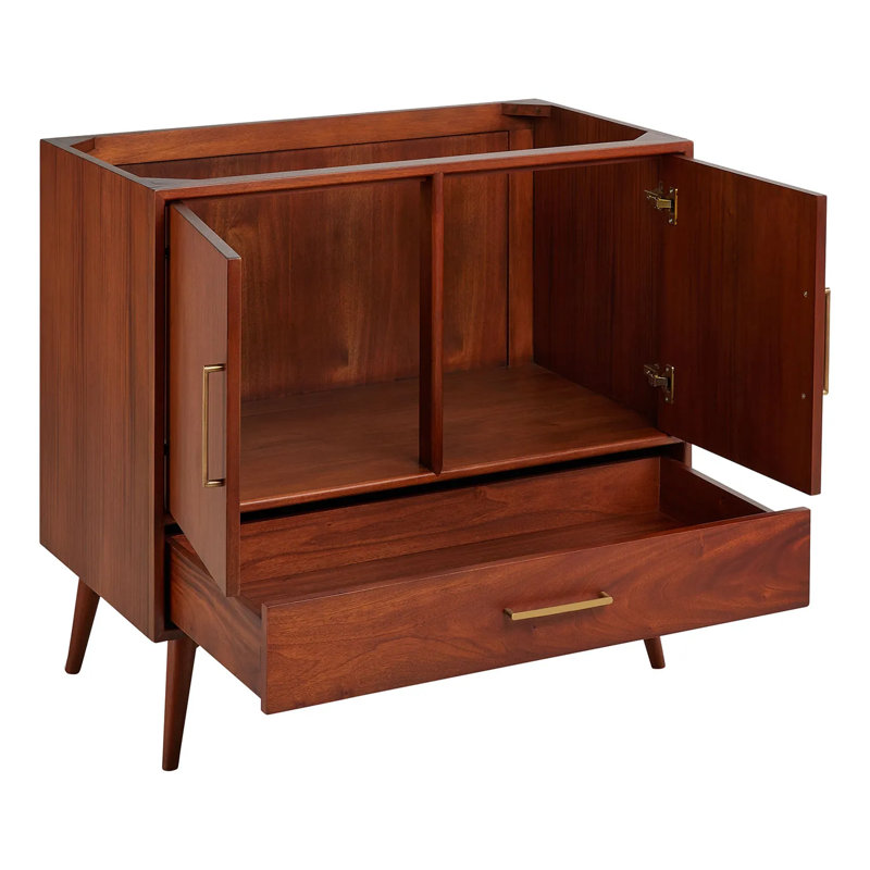 36" Novak Single Bathroom Vanity Set with Oval Undermount Sink, Natural Teak, 8" Widespread, Carrara Marble